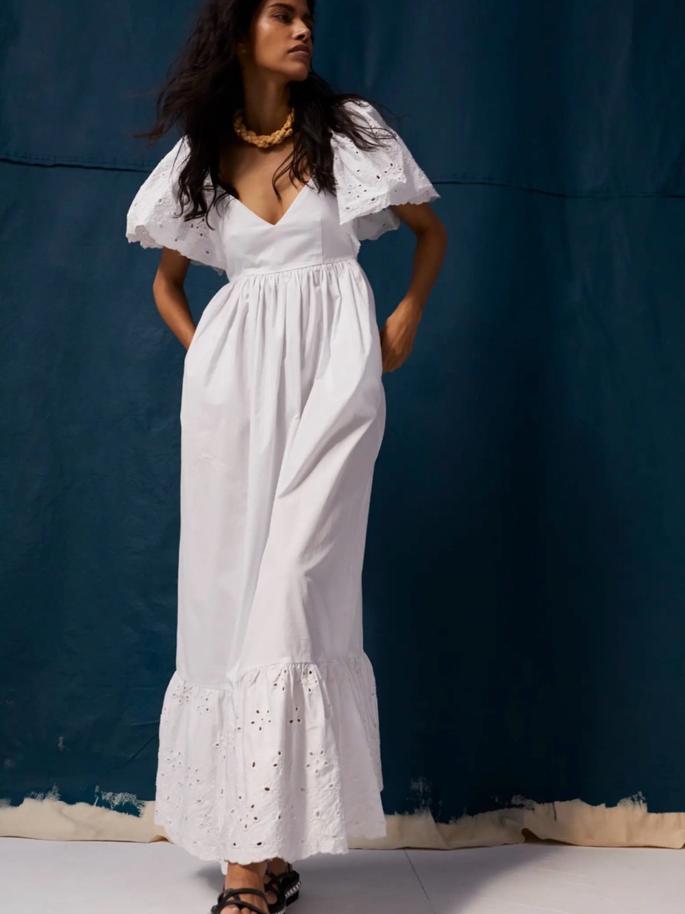 En Saison Barnette Eyelet Maxi Dress White Cotton Size M